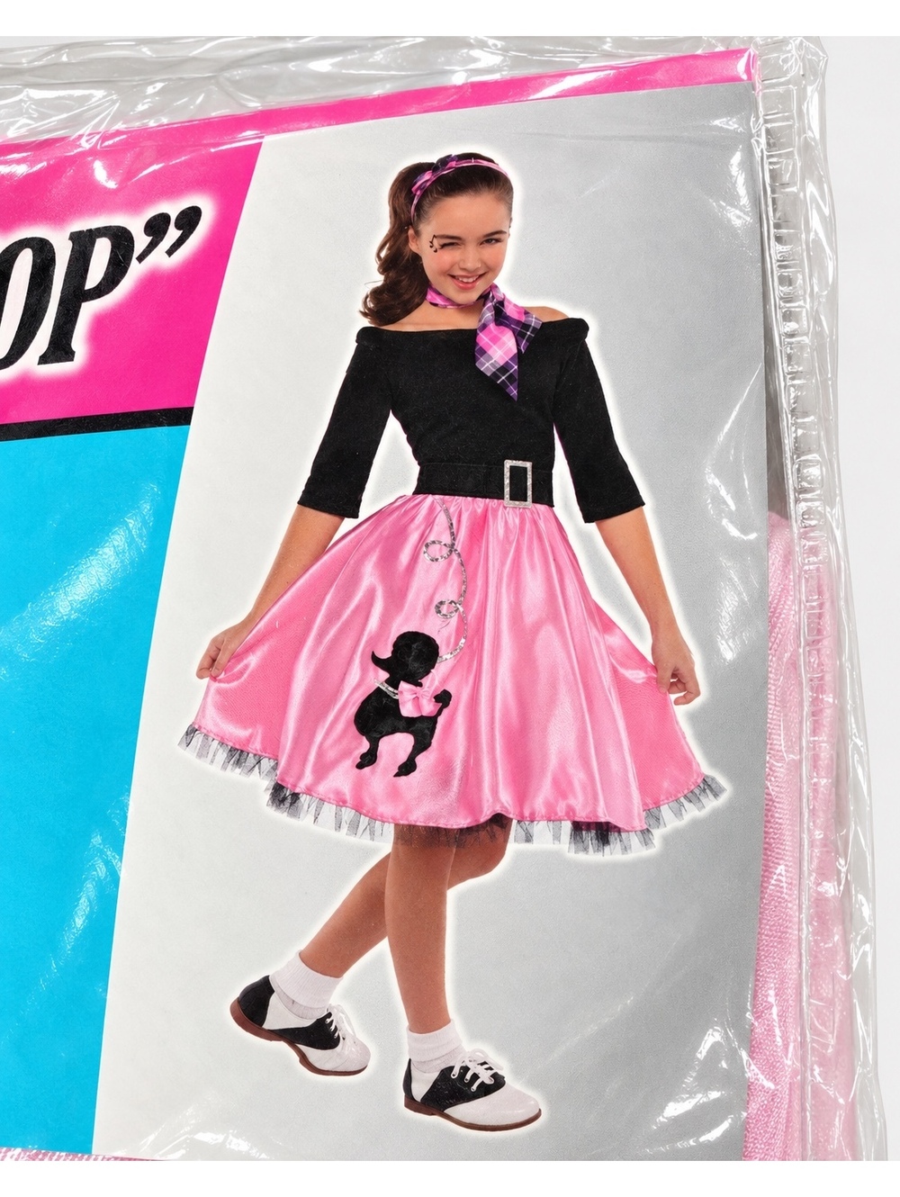 Mademoiselle Sock Hop Child-Large 12-14 Girls Costume Pink Black Poodle Skirt